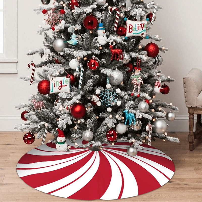 MOLIAN 48" Traditional Christmas Tree Skirt with Swirl Peppermint Candy Design Holiday Party Decoration Home & Garden > Decor > Seasonal & Holiday Decorations > Christmas Tree Skirts MOLIAN   