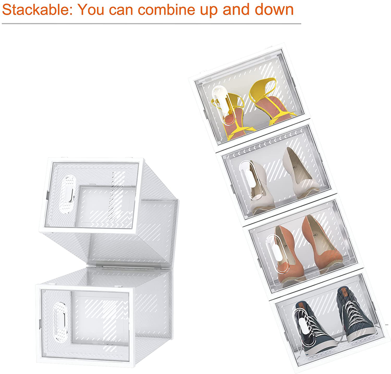 Shoe Box, 8 Pack Large Shoe Storage Boxes Clear Plastic Stackable, Shoe Organizer Containers with Lids for Size 13 Furniture > Cabinets & Storage > Armoires & Wardrobes HOMIDEC   