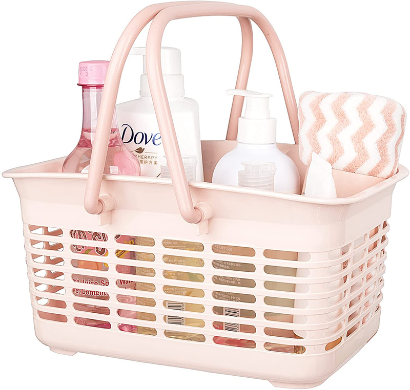 Rejomiik Portable Shower Caddy Basket Plastic Organizer Storage Basket with Handle/Drainage Holes, Toiletry Tote Bag Bin Box for Bathroom, College Dorm Room Essentials, Kitchen, Camp, Gym - Pink Sporting Goods > Outdoor Recreation > Camping & Hiking > Portable Toilets & Showers rejomiik D-pink Large 