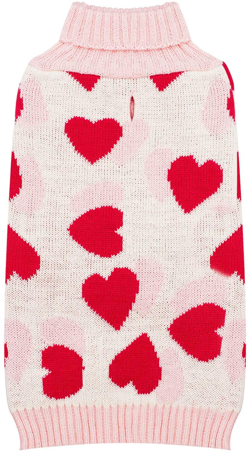 KYEESE Valentine'S Day Dog Sweaters New Year with Leash Hole Pink Hearts Pattern Pullover Dog Knitwear