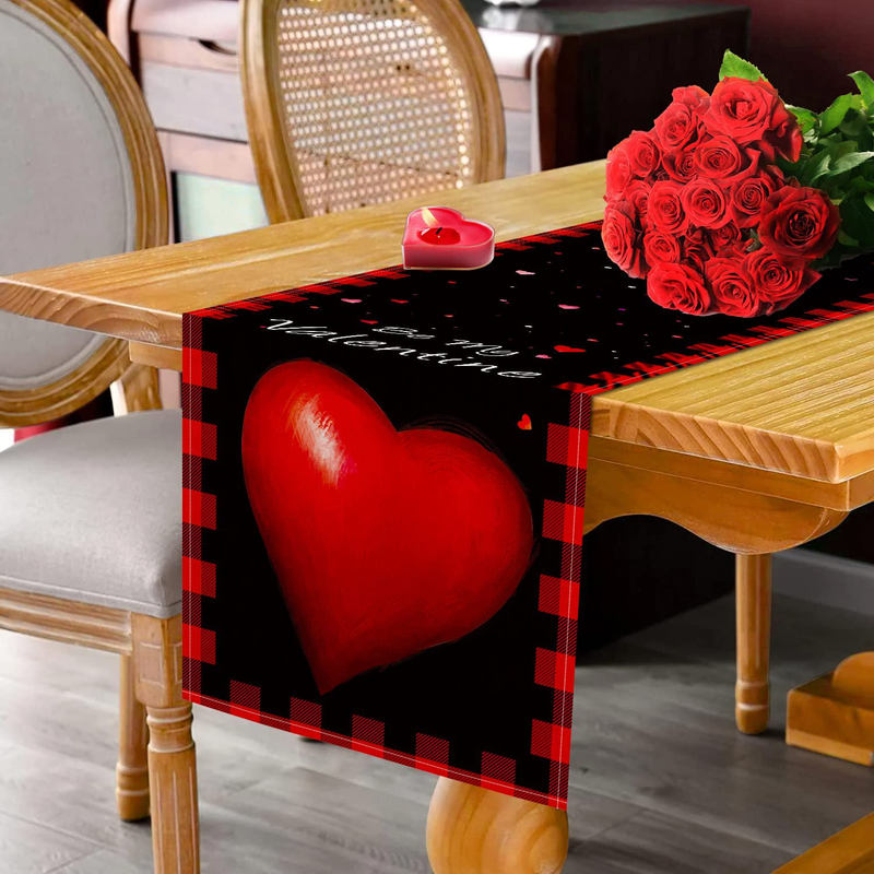 Siilues Valentines Day Table Runner, Valentines Table Runner Red Love Heart Buffalo Plaid Valentines Day Decor for Indoor Outdoor Valentines Day Party Dining Table Decor (13" X 72") Home & Garden > Decor > Seasonal & Holiday Decorations Siilues   
