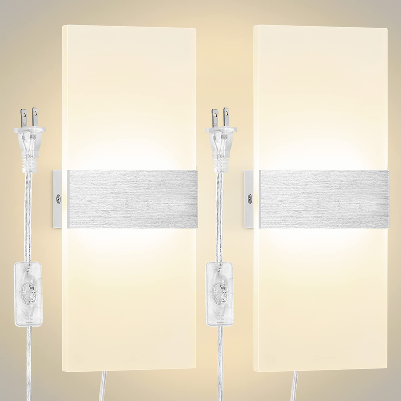 Modern Wall Sconces,12W LED Acrylic Wall Lamp,6Ft Cord Plug in and On/Off Switch, Wall Mounted Wall Lights for Home Decor, Bedroom, Living Room, Hotel, Staircase,3000K Warm White, Set of 2 Home & Garden > Lighting > Lighting Fixtures > Wall Light Fixtures KOL DEALS   