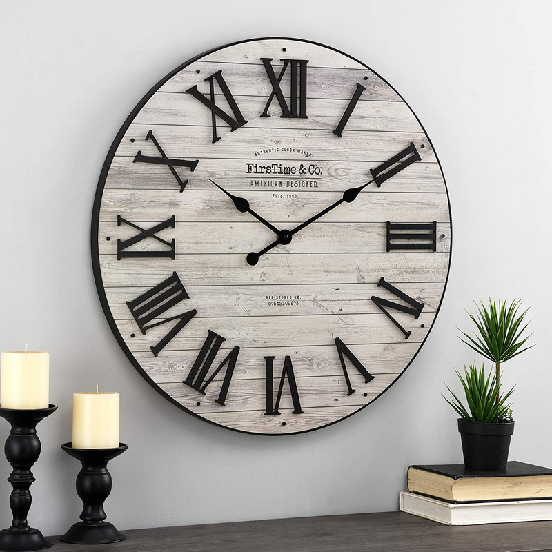 FirsTime & Co. Emmett Shiplap Wall Clock, 27", Galvanized Silver, White Home & Garden > Decor > Clocks > Wall Clocks FirsTime & Co. Brown  