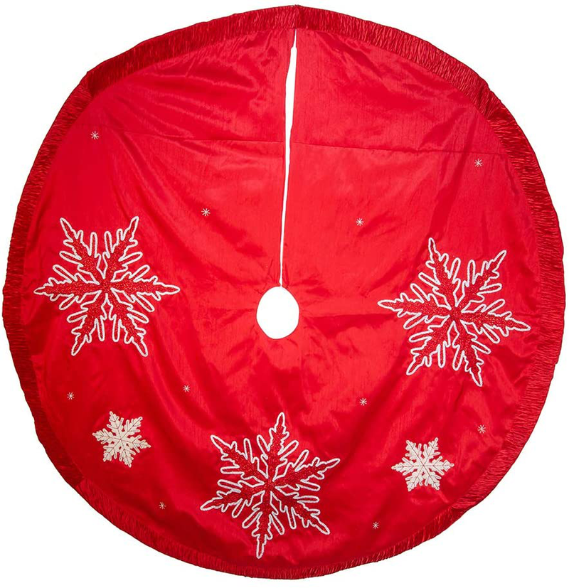Kurt Adler Snowflake Embroidered and Pleated Tree Skirt, 60-Inch, Red Home & Garden > Decor > Seasonal & Holiday Decorations > Christmas Tree Skirts Kurt S. Adler   
