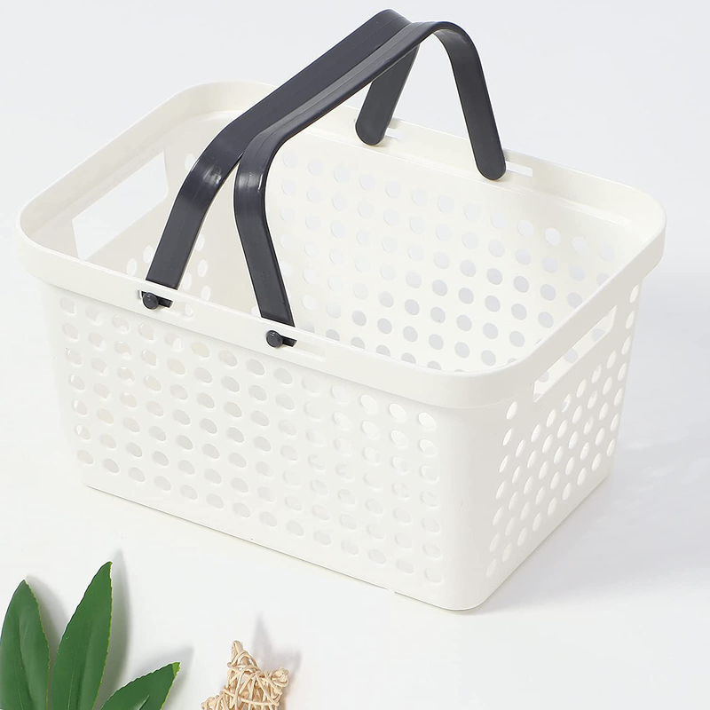 Plastic Portable Storage Organizer Caddy,Portable Shower Caddy Tote Portable Storage Bins with Handles,Cleaning Caddy for Bathroom,College Dorm,Kitchen,Bedroom (White, Small)