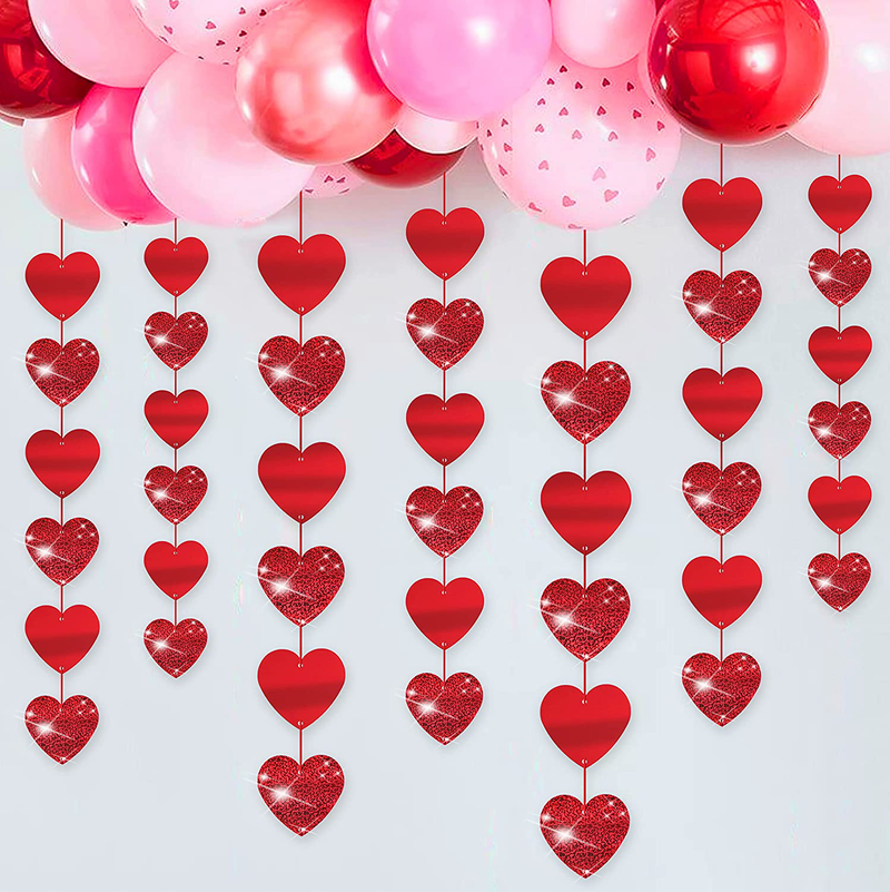 Jollylife 12PCS Valentine’S Day Decorations Heart Garland - Party Hanging String Decor Supplies Streamer