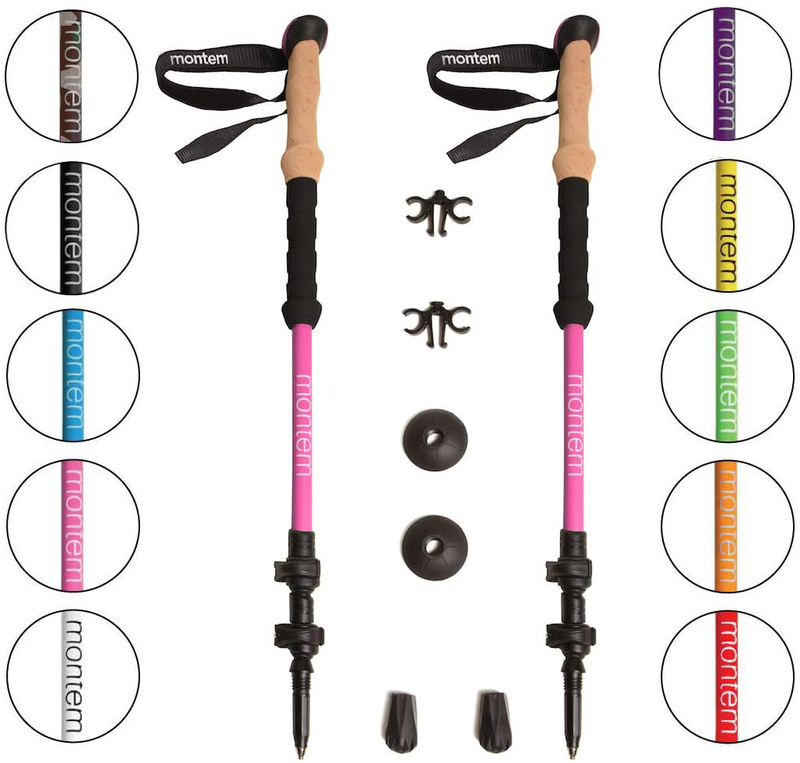 Montem Ultra Strong Trekking, Walking, and Hiking Poles - One Pair (2 Poles) - Collapsible, Lightweight, Quick Locking, and Ultra Durable Sporting Goods > Outdoor Recreation > Camping & Hiking > Hiking Poles Montem Pink Matte  