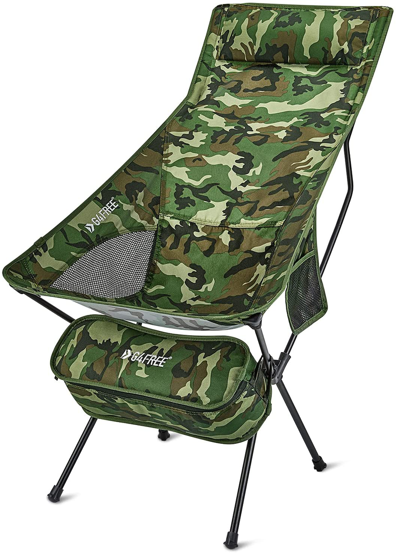 G4Free Lightweight Portable High Back Camping Chair, Folding Backpacking Camp Chairs Upgrade with Headrest & Pocket for Outdoor Travel Picnic Hiking Fishing Sporting Goods > Outdoor Recreation > Camping & Hiking > Camp Furniture G4Free Camouflage Green  