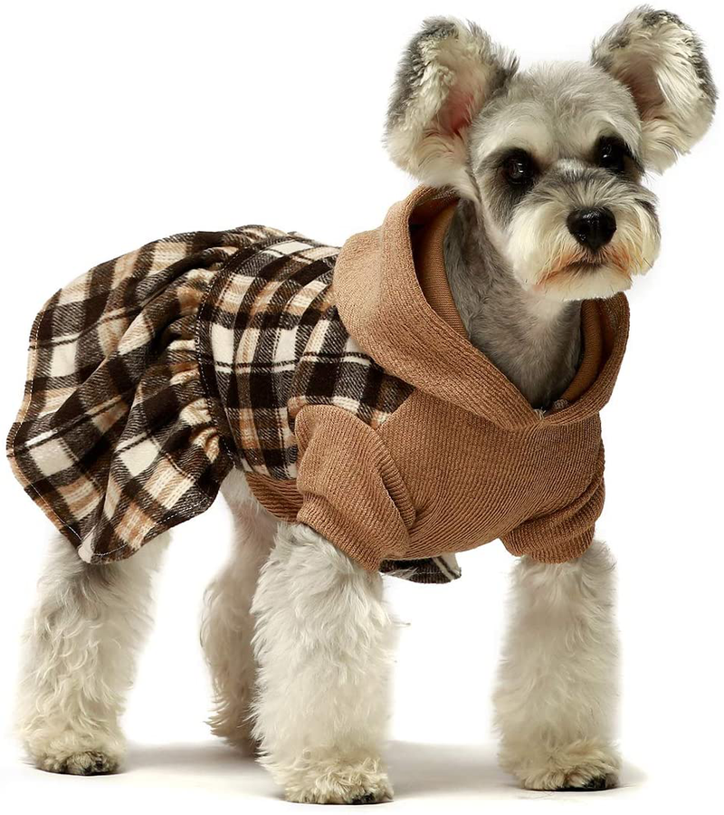 Fitwarm Knitted Plaid Dog Dress Hoodie Sweatshirts Pet Clothes Sweater Coats Cat Outfits Animals & Pet Supplies > Pet Supplies > Dog Supplies > Dog Apparel Fitwarm Brown XS 
