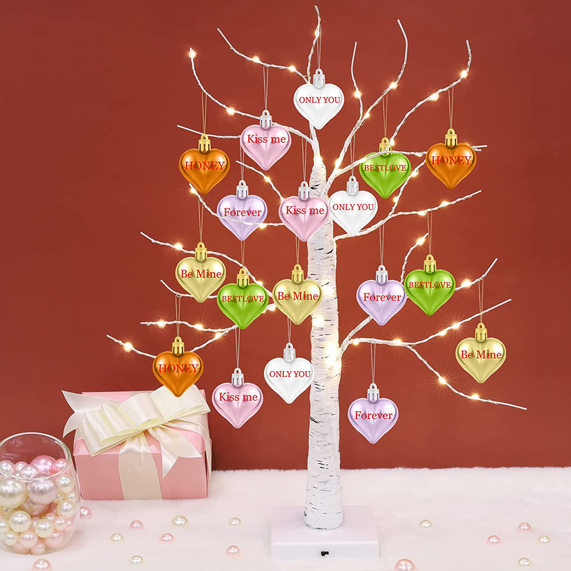 Fovths Valentine'S Day Decoration 2 Feet 55 Light Lighted Birch Tree Tabletop Decorations Battery Operated with 18 Pieces Valentine'S Day Heart Ornaments for Home Valentine'S Day Party Wedding Decor Home & Garden > Decor > Seasonal & Holiday Decorations Fovths   