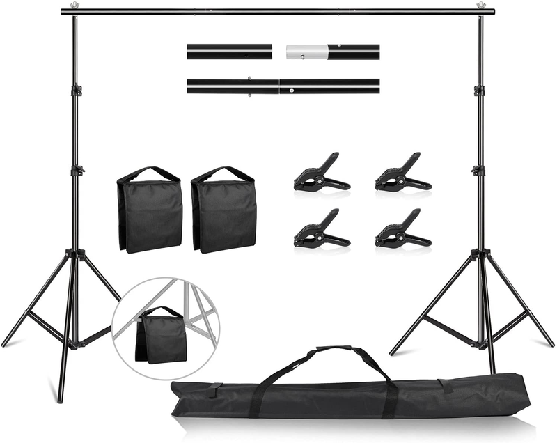 T-Shaped Background Stand, 6.5x5ft/2x1.5m Portable Background Support System, Height Adjustable, Used for Photography Studio Shooting