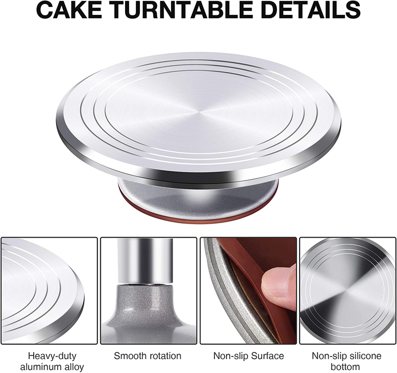 Puroma 8-in-1 Aluminium Alloy Rotating Cake Turntable 12'' Revolving Cake Decorating Stand with 3 Angled Icing Spatula, 3 Icing Comb for Pastries, Cupcakes and Cake Decorations