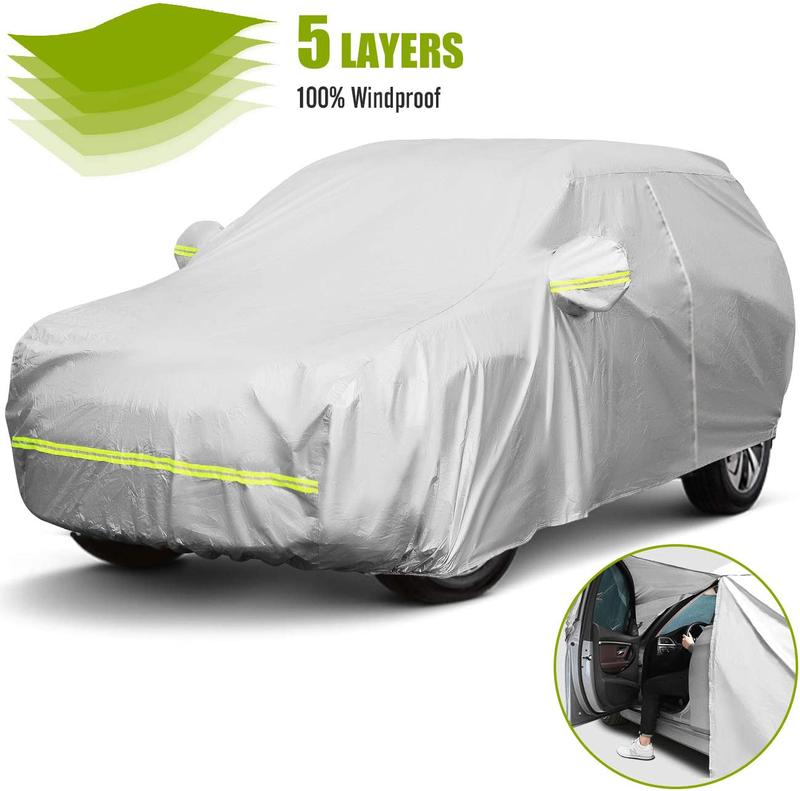 Favoto Full Car Cover Sedan Cover Universal Fit 177-194 Inch 5 Layer Heavy Duty Sun Protection Waterproof Dustproof Snowproof Windproof Scratch Resistant with Storage Bag Sedan Cover  Favoto 188-198 inches SUV  