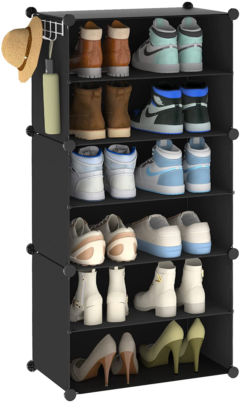 JIANQU 8 Tiers Shoe Rack 16 Pairs Shoe Organizer Bigger Shoe Cube Storage Large Shoe Cabinet Black for High Heels,Sneaker Furniture > Cabinets & Storage > Armoires & Wardrobes JIANQU 1X6  