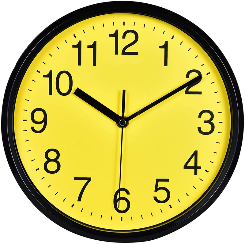 Plumeet Black Wall Clock - 10" Non Ticking Quartz Silent Wall Clocks - Simple Design Wall Clocks for Living Room Decor - Battery Operated (Black Face) Home & Garden > Decor > Clocks > Wall Clocks Plumeet Yellow  
