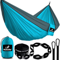 MalloMe Double & Single Portable Camping Hammock - Parachute Lightweight Nylon with Hammok Tree Straps Set- 2 Person Equipment Kids Accessories Max 1000 lbs Breaking Capacity - Free 2 Carabiners Home & Garden > Lawn & Garden > Outdoor Living > Hammocks MalloMe Sky Blue / Grey Small 