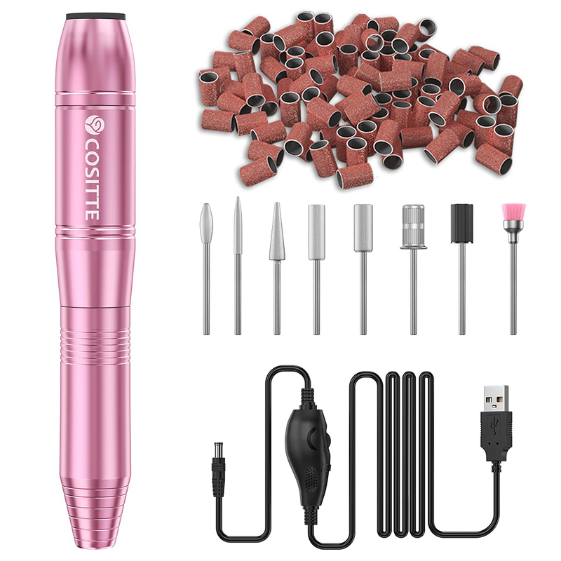 COSITTE Electric Nail Drill, USB Electric Nail Drill Machine for Acrylic Nails, Portable Electrical Nail File Polishing Tool Manicure Pedicure Efile Nail Supplies for Home and Salon Use, Pink  COSITTE Pink  