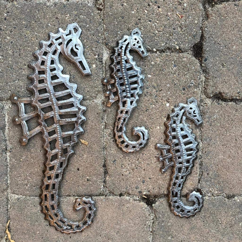 Sea Life Wall Decorations, Handmade, Sea Horse Family, Set of 3, Silver Bronze, Haitian 13 In. x 5 In, 8 In. x 3 In. (Seahorse Decor) Home & Garden > Decor > Artwork > Sculptures & Statues It's Cactus   
