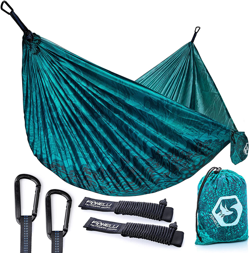 Foxelli Camping Hammock – Lightweight Parachute Nylon Portable Hammock with Tree Ropes and Carabiners, Perfect for Outdoors, Backpacking, Hiking, Camping, Travel, Beach, Backyard & Garden Home & Garden > Lawn & Garden > Outdoor Living > Hammocks Foxelli Mandala  