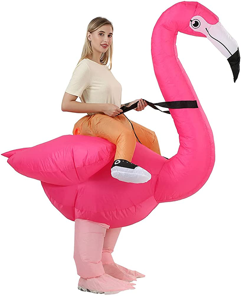 RHYTHMARTS Inflatable Flamingo Costume Ride On Flamingo Christmas Costume Cosplay Party for Adult (Flamingo with 1 Fan)
