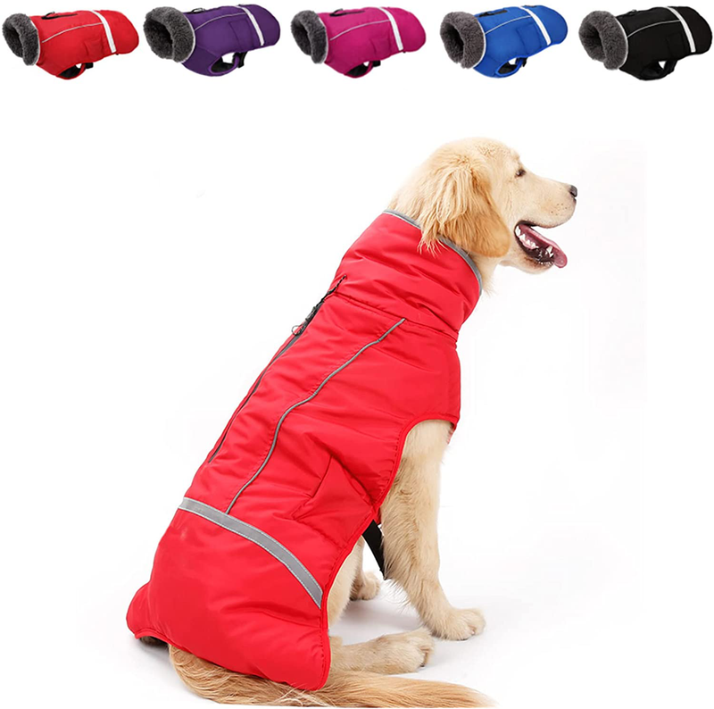 Doglay Dog Winter Coat with Thicken Furry Collar, Reflective Warm Pet Jacket Waterproof Windproof Dog Clothes for Cold Weather, Soft Puppy Vest Apparel for Small Medium Large Dogs Animals & Pet Supplies > Pet Supplies > Dog Supplies > Dog Apparel Doglay Red S(Chest : 11-18.11" , Back : 9.84") 
