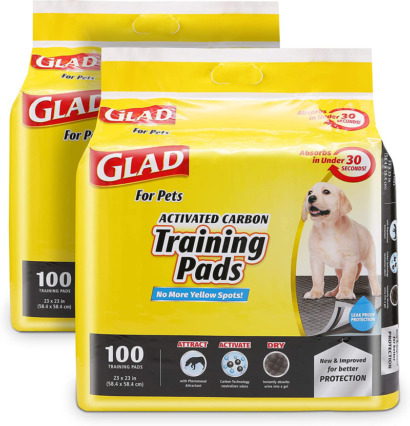 Glad for Pets Black Charcoal Puppy Pads-New & Improved Puppy Potty Training Pads That ABSORB & NEUTRALIZE Urine Instantly-Training Pads for Dogs, Dog Pee Pads, Pee Pads for Dogs, Dog Crate Pads Animals & Pet Supplies > Pet Supplies > Dog Supplies > Dog Diaper Pads & Liners Fetch for Pets Regular 100 Count (Pack of 2) 