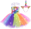 Sequin Unicorn Lighted Dress for Girls with Headband Birthday Halloween Christmas Party Outfits Dance Princess Tutu Costumes Apparel & Accessories > Costumes & Accessories > Costumes ZeroStage Rainbow 3-4T 
