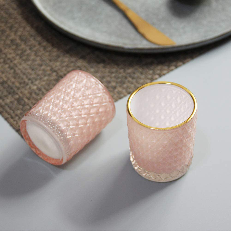 SHMILMH Pink Glass Candle Holder with Gold Rim Set of 24, Tealight Holders Bulk, Votive Candle Holders, Tea Candle Holder for Table Centerpiece, Wedding, Birthday Decoration, Home Decor Home & Garden > Decor > Home Fragrance Accessories > Candle Holders SHMILMH   
