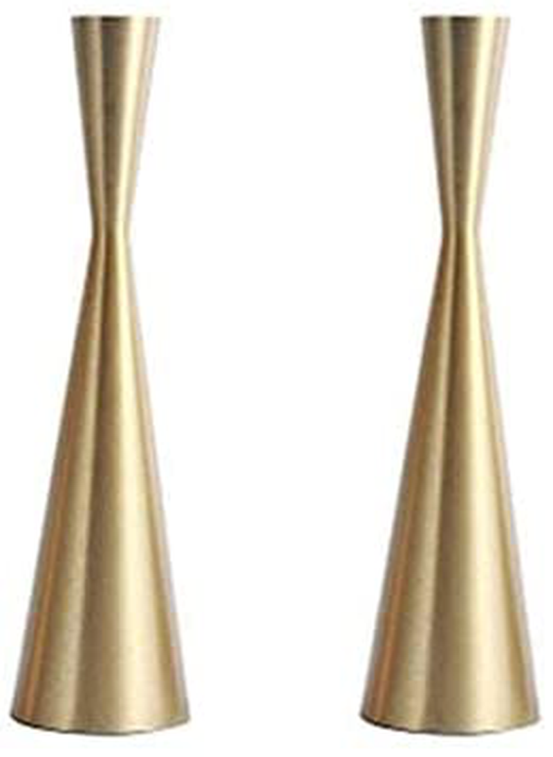Set of 3 Brass Gold Metal Taper Candle Holders Candlestick Holders, Vintage & Modern Decorative Centerpiece Candlestick Holders for Table Mantel Wedding Housewarming Gift (Brass Golden, S+M+L/SET)