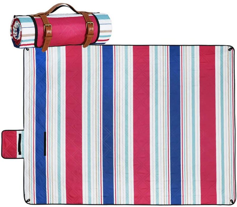 Sata Extra Large Beach & Picnic Blanket, 78" x 59”Picnic Blankets Floral Prints, Machine Washable Picnic Blanket Waterproof Home & Garden > Lawn & Garden > Outdoor Living > Outdoor Blankets > Picnic Blankets Sata PB-Red Stripe  