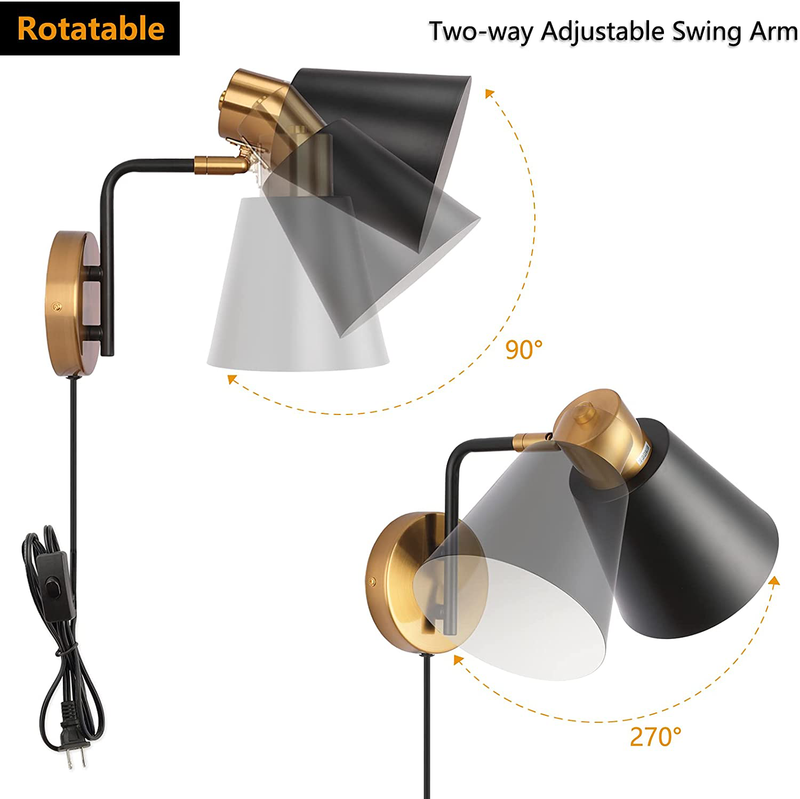 KOONTING Plug in Wall Sconce Set of 2, Modern Rotatable Wall Lamp with Plug-In Cord and On/Off Toggle Switch, Metal Shade Wall Light Fixture for Headboard Bedroom Living Room Home & Garden > Lighting > Lighting Fixtures > Wall Light Fixtures KOL DEALS   