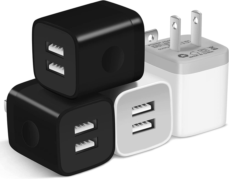 X-EDITION USB Wall Charger,4-Pack 2.1A Dual Port USB Cube Power Adapter Wall Charger Plug Charging Block Cube for Phone 8/7/6 Plus/X, Pad, Samsung Galaxy S5 S6 S7 Edge,LG, Android (White)  X-EDITION White,Black  