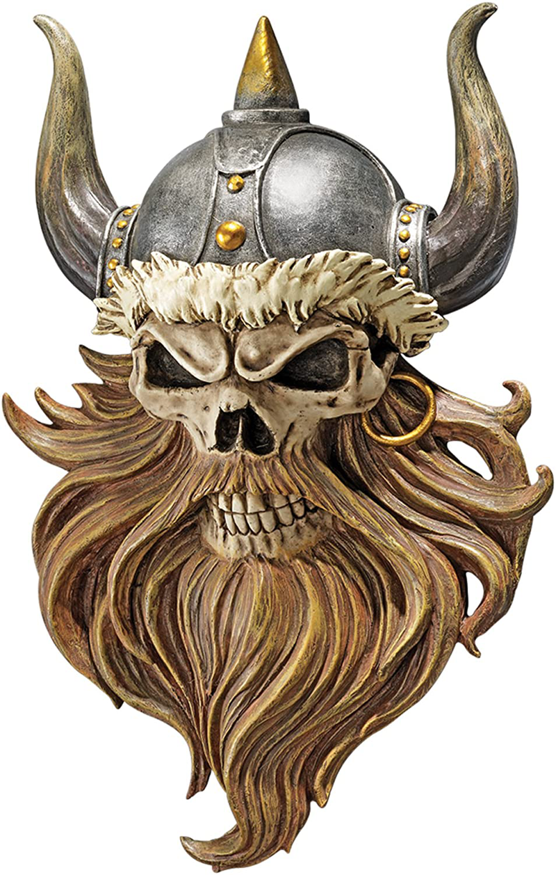 Design Toscano Skull of Valhalla Viking Warrior Wall Sculpture Plaque, 14 Inch, Full Color Finish