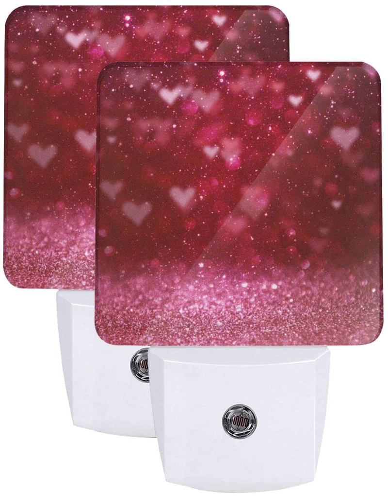 Vintage Stripes Love Hearts Valentine'S Day Night Light Set of 2 Plug-In Led Indoor Nightlights Auto Dusk-To-Dawn Sensor Lamp for Bedroom Bathroom Kitchen Hallway Stairs Decorations Home & Garden > Lighting > Night Lights & Ambient Lighting Fiephvsa Red Glitter  