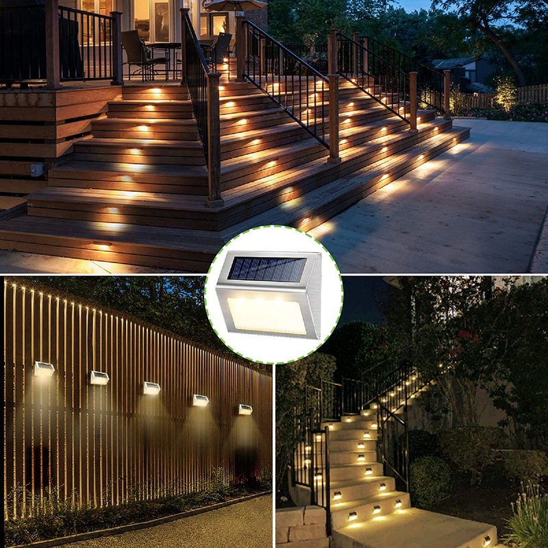 Solar Lights for Fence [Warm White] Waterproof Solar Powered Steps Light Auto On/Off Outdoor Wireless LED Lamp Decks Lighting Walkway Patio Stair Garden Path Rail Backyard Fences Post 8 Pack Home & Garden > Lighting > Lamps JSOT   