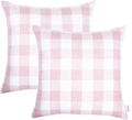 JES&MEDIS Square Cotton Pillowcases Cushion Covers with Checkered Pattern Throw Pillow Covers, 18X18 Inch, Pink, Set of 2, No Pillow Insert Home & Garden > Decor > Chair & Sofa Cushions JES&MEDIS Checkered, Pink 18" x 18", 2 packs 