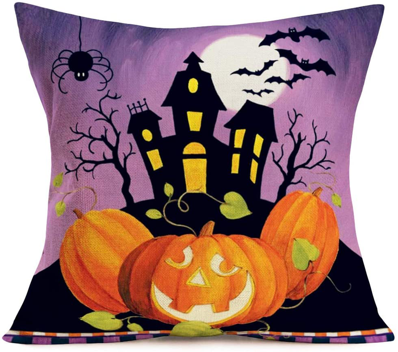 Fukeen Vintage Skull Human Skeleton Hands Throw Pillow Covers Something Wicked This Way Comes Halloween Quotes Decorative Pillow Cases Cushion Cover Home Couch Decor Cotton Linen Pillow Shams 18"x18" Arts & Entertainment > Party & Celebration > Party Supplies Fukeen Purple Black Pumpkin Castle  