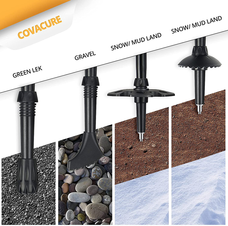 Covacure Rubber Tips for Trekking Poles - Hiking Poles Accessories, Caps Ends Replacement Pole Tip Protectors Fits Most Standard Trekking Poles for Adds Grip Shock Absorbing (2 Pack)