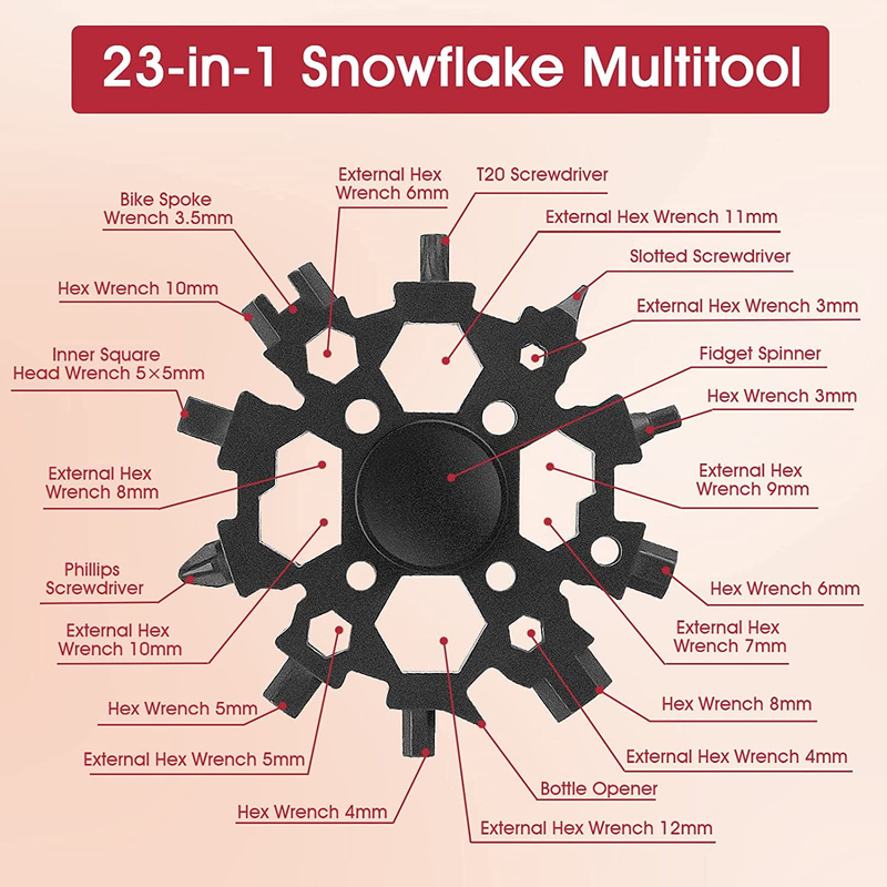Gifts for Men, Upgraded Snowflake Multitool 23-In-1 with Fidget Spinner, Christmas Stocking Stuffers for Men Women, Portable Cool Gadgets for Men, Tool Suitable for Hiking, Camping, Home Improvement