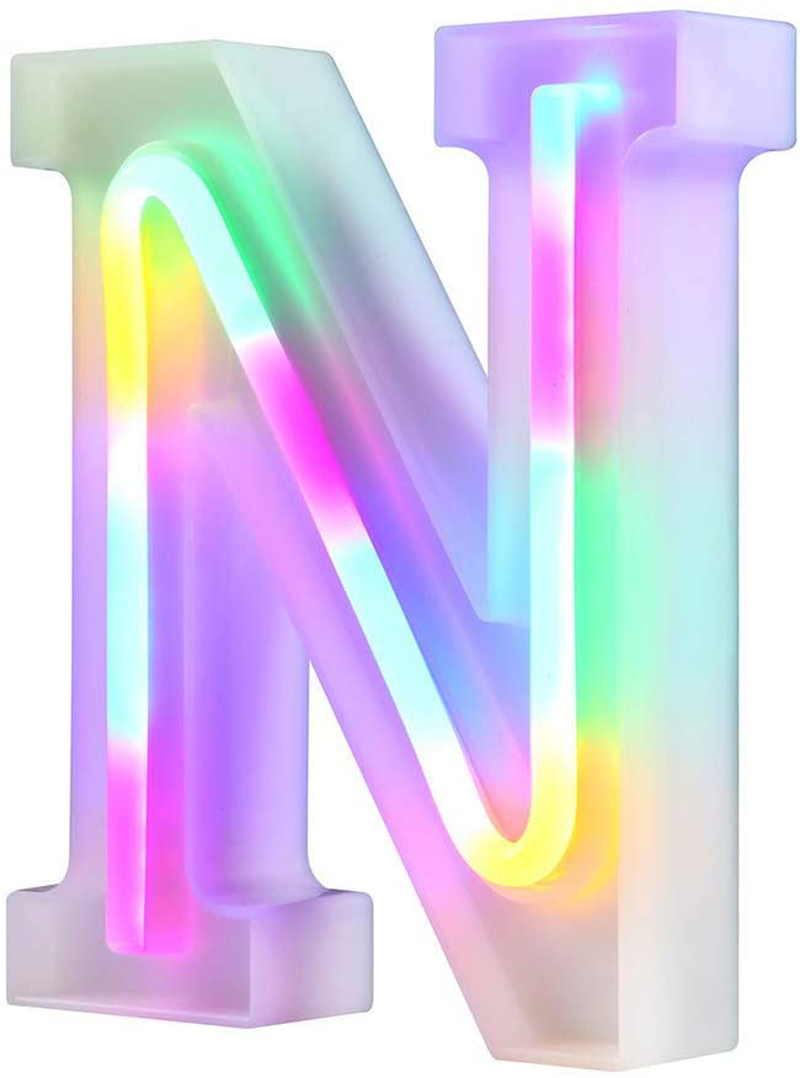 Neon Letter Lights 26 Alphabet Letter Bar Sign Letter Signs for Wedding Christmas Birthday Partty Supplies,USB/Battery Powered Light Up Letters for Home Decoration-Colourful J Home & Garden > Decor > Seasonal & Holiday Decorations& Garden > Decor > Seasonal & Holiday Decorations WARMTHOU Letter-n  