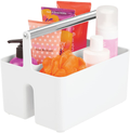 Mdesign Plastic Shower Caddy Storage Organizer Utility Tote, Divided Basket Bin - Metal Handle for Bathroom, Dorm, Kitchen, Holds Hand Soap, Shampoo, Conditioner - Aura Collection - Black/Brushed Sporting Goods > Outdoor Recreation > Camping & Hiking > Portable Toilets & Showers mDesign White/Chrome  