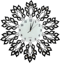 Lulu Decor, 25” Crystal Leaf Metal Wall Clock, 9” White Glass Dial with Arabic Numerals, Decorative Clock for Living Room, Bedroom, Office Space