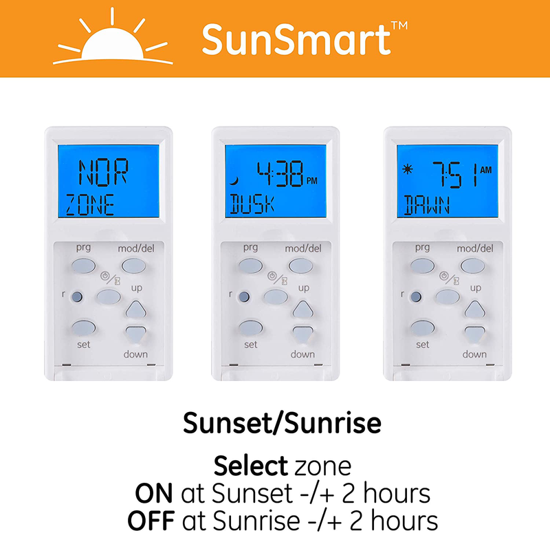 GE SunSmart in-Wall Digital Timer, Daily ON/Off Times, Programmable Settings, Sunset/Sunrise Presets, Vacation Security, White Almond Paddles Included, for Lights, Fans, Heaters 32787 Home & Garden > Lighting Accessories > Lighting Timers Jasco   