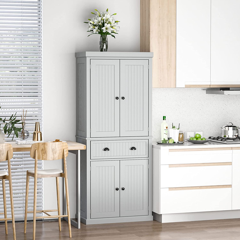 HOMCOM 72" Traditional Freestanding Kitchen Pantry Cabinet Cupboard with Doors and 3 Adjustable Shelves, Grey