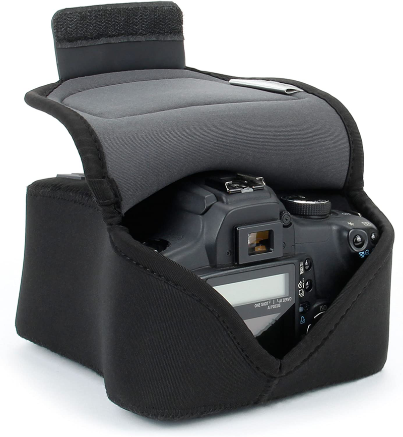 USA GEAR DSLR SLR Camera Sleeve Case (Black) with Neoprene Protection, Holster Belt Loop and Accessory Storage - Compatible With Nikon D3400, Canon EOS Rebel SL2, Pentax K-70 and Many More Cameras & Optics > Camera & Optic Accessories > Camera Parts & Accessories > Camera Bags & Cases USA Gear Black  