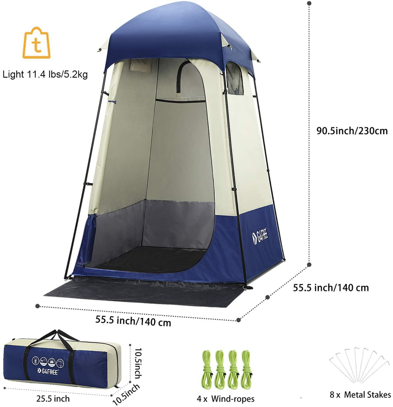 G4Free Large Outdoor Privacy Shower Tent, 7.5FT Portable Camping Easy Set up Deluxe Shelter Tent Dressing Changing Room with Carry Bag, Camp Toilet