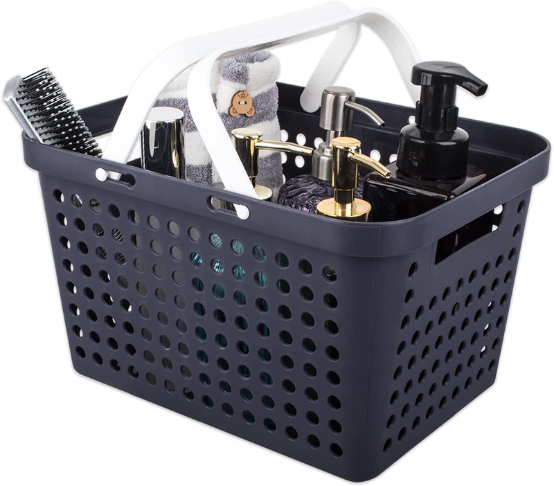 Jiatua Plastic Storage Basket with Handles, Shower Caddy Tote Portable Organizer Bins for Bathroom, Dorm, Kitchen, Bedroom, Light Black