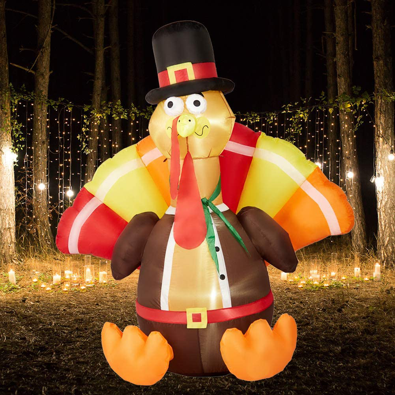 SUPERJARE 6 Ft Thanksgiving Inflatable Turkey, Decoration with LED Light, Indoor & Outdoor, Yard & Lawn Decor