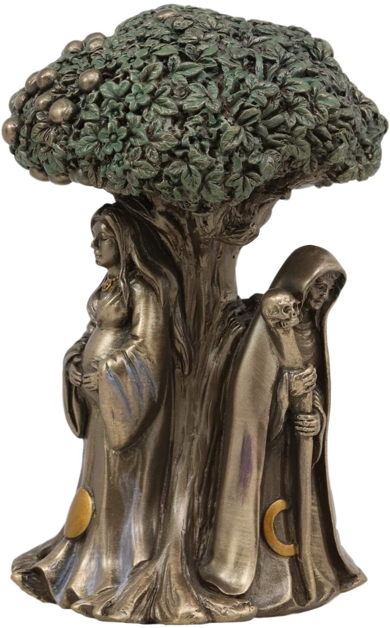 Ebros Celtic Sacred Moon Triple Goddess Mother Maiden Crone Under Tree of Life Statue 5.5" Tall Hecate Brigid Wicca Wiccan Holy Trinity Decor Sculpture Decorative Figurine Cosmic Celestial Gods Home & Garden > Decor > Seasonal & Holiday Decorations Ebros Gift   