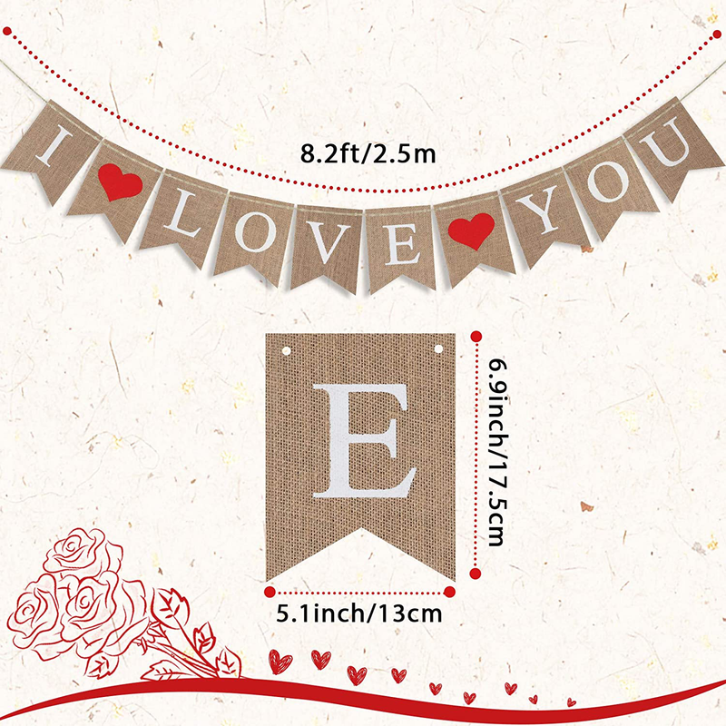 I Love You Burlap Banner for Valentine'S Day Decoration, Love Heart Hanging Sign with 8 Modes LED String Light, Wedding Engagement Party Bunting Garland for Valentines Day Dating Home Decor